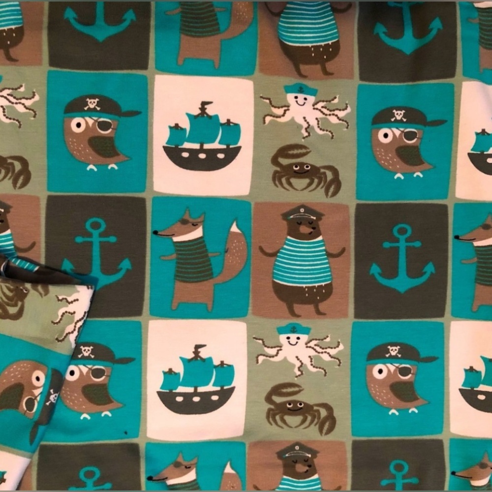 (3 for $20)Euro Knit Fabric - Cotton Lycra Blend - Nautical Squares in Aqua